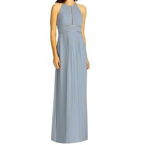NWT Jenny Packham Chiffon & Rhinestone Halter Dress in Platinum-Sz 16